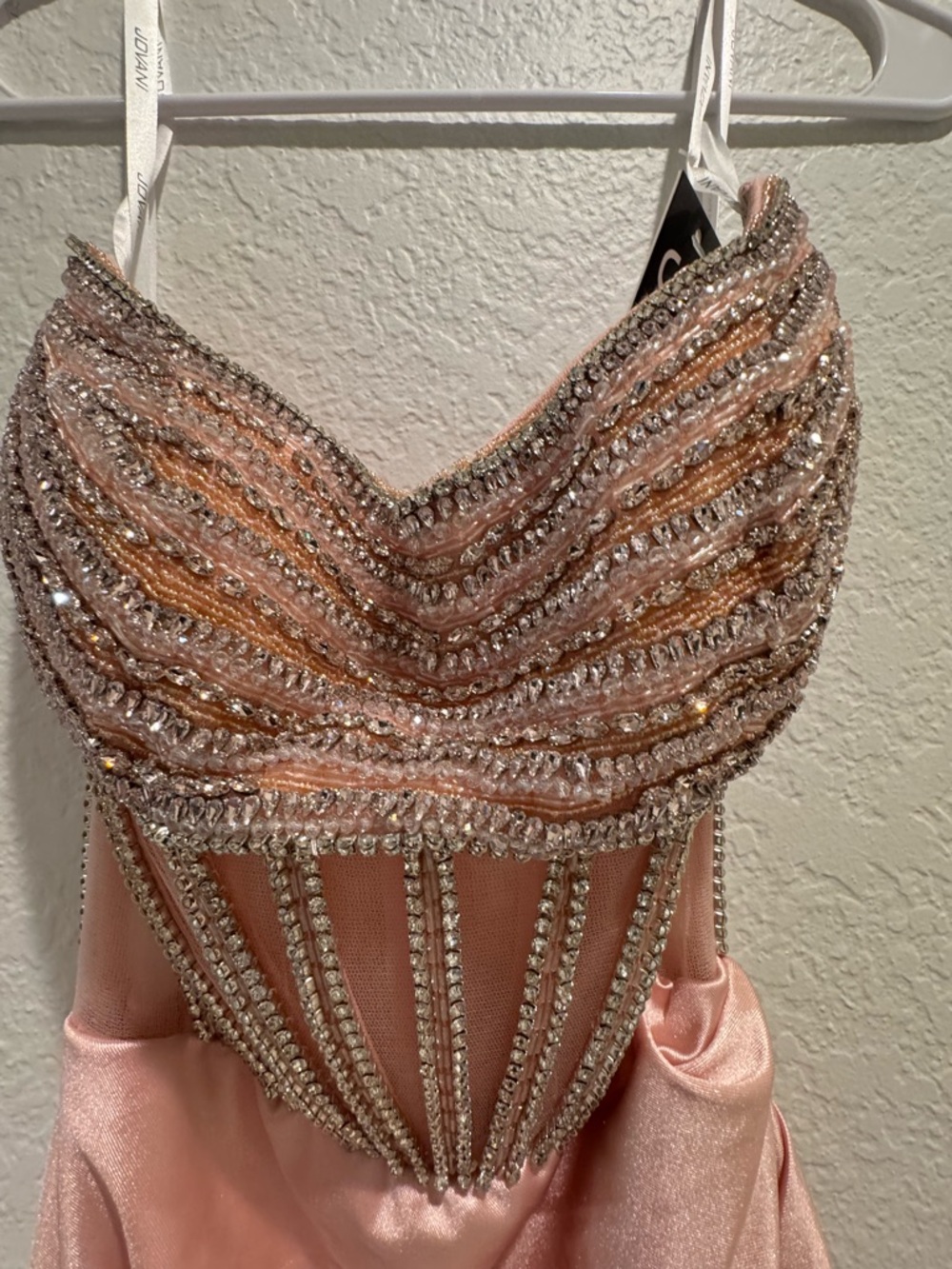 🦄 Jovani Sz 4 Blush Pink Embellished StraplessProm Gown with Draped Skirt SAMPLE